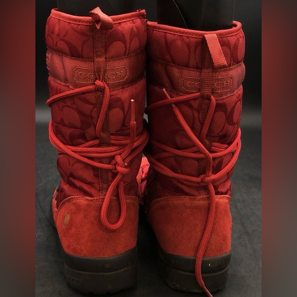 Coach SELA Women's SZ 9.5 Sig Monogram Vibrant Red Winter Boots. EUC. - Picture 4 of 8